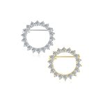 Set of 2 Bridal Marquise CZ Circle Brooch Pin for Wedding Gold Silver Plated