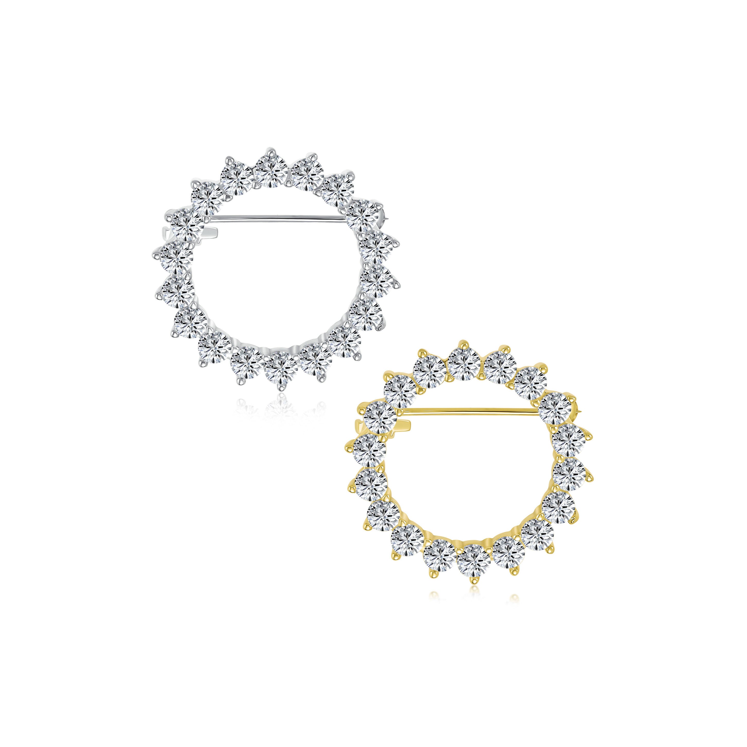 silver-cz-circle-pin-round-open-hsh-hsc00479-set-az Set of 2 Bridal Marquise CZ Circle Brooch Pin for Wedding Gold Silver Plated - Image 1