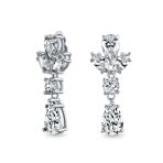 Vintage Art Deco Blue Aquamarine CZ Chandelier Clip-On Earrings Silver Plated - Image 4