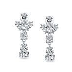 Vintage Art Deco Blue Aquamarine CZ Chandelier Clip-On Earrings Silver Plated - Image 9