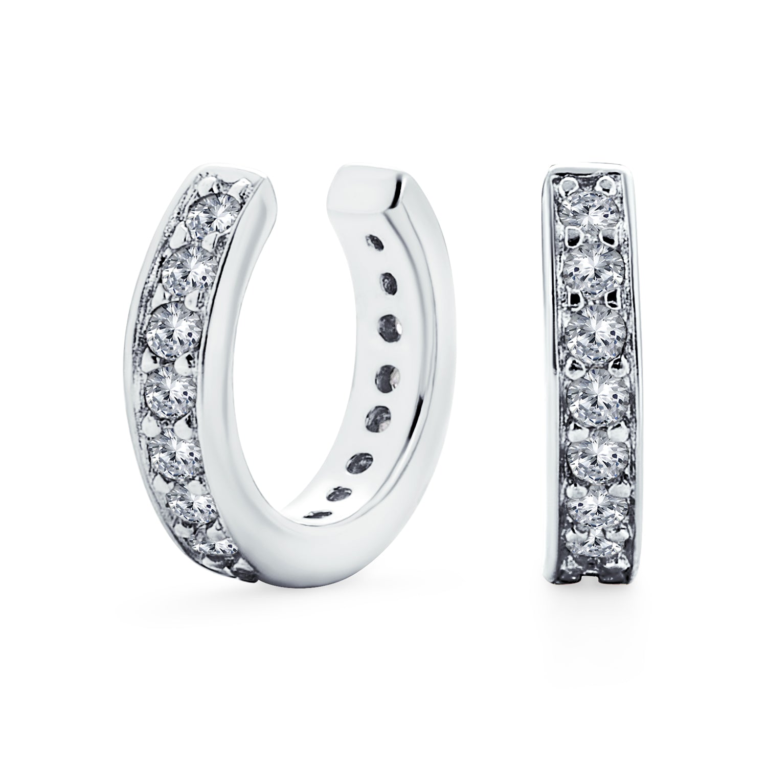 silver-cz-cuff-earrings-petite-small-pfs-52-2259_1 Minimalist Ear Cuff Cartilage CZ Band Clip Wrap Helix Earrings Sterling Silver - Image 1