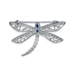 Vintage Style Sapphire Blue CZ Butterfly Dragonfly Brooche Pin Silver Plated - Image 3