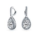 Classic 7CT Aqua Blue Cubic Zirconia CZ Large Teardrop Earrings Hinge Clip Closure