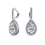 Classic 7CT Aqua Blue Cubic Zirconia CZ Large Teardrop Earrings Hinge Clip Closure