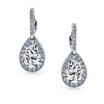 Classic 7CT Aqua Blue Cubic Zirconia CZ Large Teardrop Earrings Hinge Clip Closure - Image 10