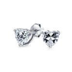 Set of 2 Heart CZ Solitaire Stud Earrings 1CT Sterling & 2CT Gold Plated Silver - Image 3