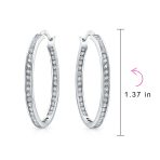 Cubic Zirconia Channel Set In Side Out Statement Big CZ Hoop Earrings .925 Sterling Silver - Image 3