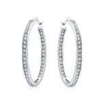 Cubic Zirconia Channel Set In Side Out Statement Big CZ Hoop Earrings .925 Sterling Silver