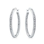 Cubic Zirconia Channel Set In Side Out Statement Big CZ Hoop Earrings .925 Sterling Silver