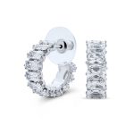 Classic Timeless Emerald Cut CZ Cubic Zirconia Huggie Mini Hoop Earrings 0.5 Inch Dia