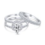 2CT Solitaire Marquise Cubic Zirconia Halo Engagement Ring Set Enhancer Band .925 Sterling Silver - Image 2