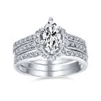2CT Solitaire Marquise Cubic Zirconia Halo Engagement Ring Set Enhancer Band .925 Sterling Silver