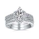 2CT Solitaire Marquise Cubic Zirconia Halo Engagement Ring Set Enhancer Band .925 Sterling Silver