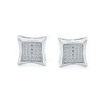 Classic Set of 2 Square Shaped CZ Cubic Zirconia Stud Earrings Gold Plated Sterling Silver - Image 6