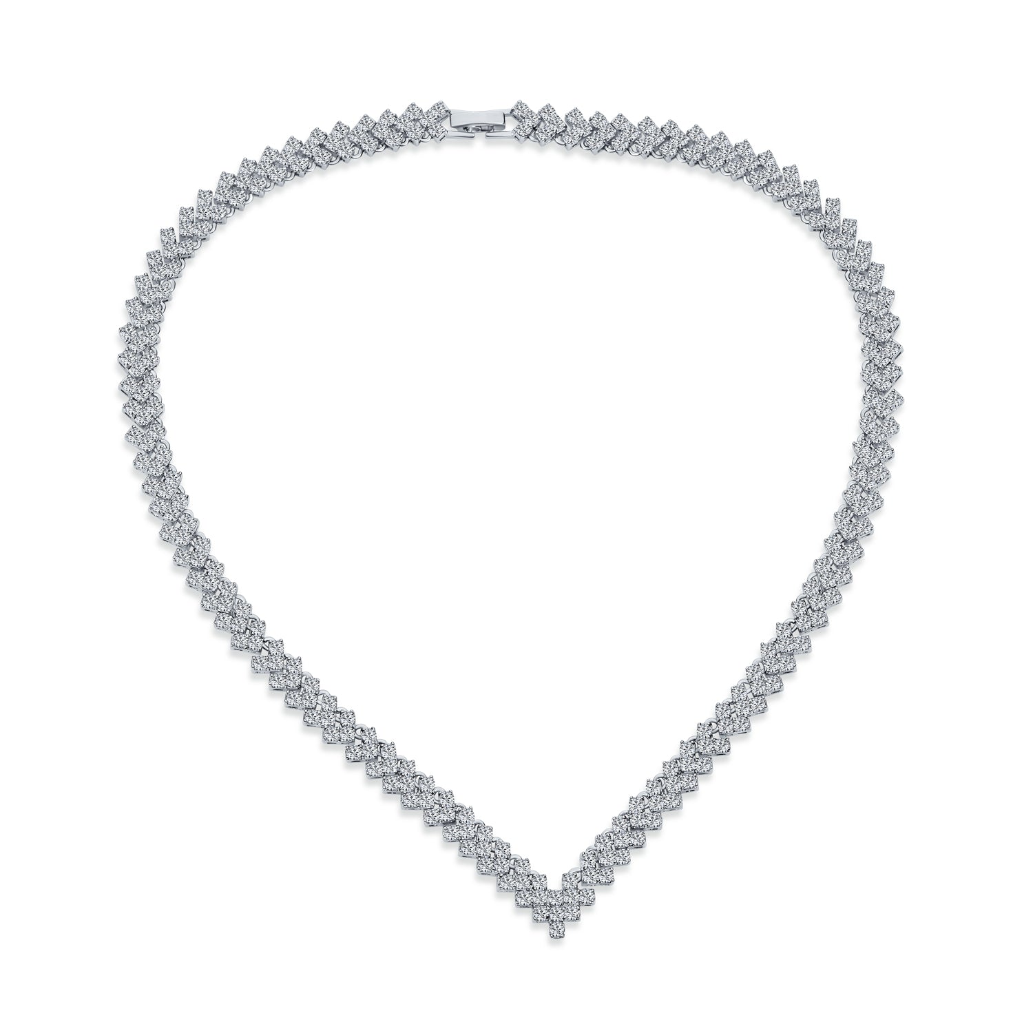 silver-cz-necklace-vneck-statement-ml-yp994n-az_1 Art Deco Style Bridal Cubic Zirconia Statement CZ Collar Statement V Shape Decollete Necklace - Image 1