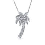 Sterling Silver Palm Tree Pendant Necklace with CZ 16in