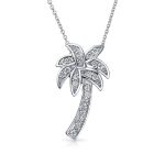 Sterling Silver Palm Tree Pendant Necklace with CZ 16in