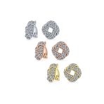 Set of 3 Twist Braided Crystal Love Knot Clip-On Earrings Rose Gold Plated