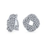 Fashion Twist Braided Crystal Love Knot Clip-On Earrings Non-Pierced Ears