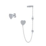 Pave CZ Heart Shape Ear Cuff Cartilage & Stud Earring Gold Plated .925 Sterling Silver