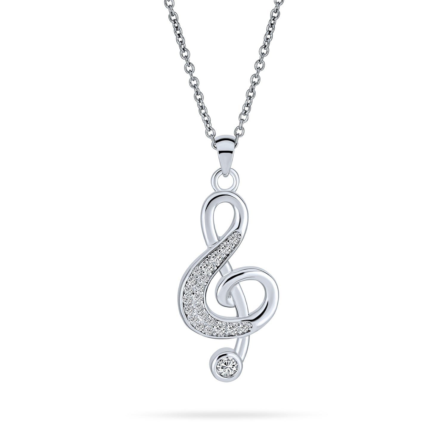 silver-cz-pendant-necklace-music-oa-51ola956-16_1 Music Teacher Student Treble Clef Pendant Necklace with CZ Musical Note Silver - Image 1