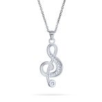 Music Teacher Student Treble Clef Pendant Necklace with CZ Musical Note Silver - Image 2