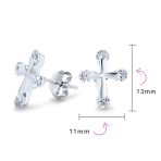 Dainty CZ Stud Earrings with Petite Religious Cross for Men in Sterling Silver - Image 4