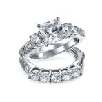 Art Deco Style 3CTW CZ Three Stone Past Present Future Engagement Ring Set Gold Plated Sterling Silver - Image 5