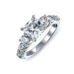 Art Deco Style 3CTW CZ Three Stone Past Present Future Engagement Ring Set Gold Plated Sterling Silver - Image 10