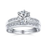 Classic 2CT Round Solitaire 6 Prong Solitaire Pave Band CZ Engagement Ring Set Band Sterling Silver