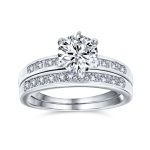 Classic 2CT Round Solitaire 6 Prong Solitaire Pave Band CZ Engagement Ring Set Band Sterling Silver