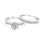 Classic 2CT Round Solitaire 6 Prong Solitaire Pave Band CZ Engagement Ring Set Band Sterling Silver - Image 2