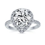 7CT Pear Halo CZ Solitaire Teardrop Statement Engagement Ring .925 Sterling Silver