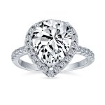 7CT Pear Halo CZ Solitaire Teardrop Statement Engagement Ring .925 Sterling Silver