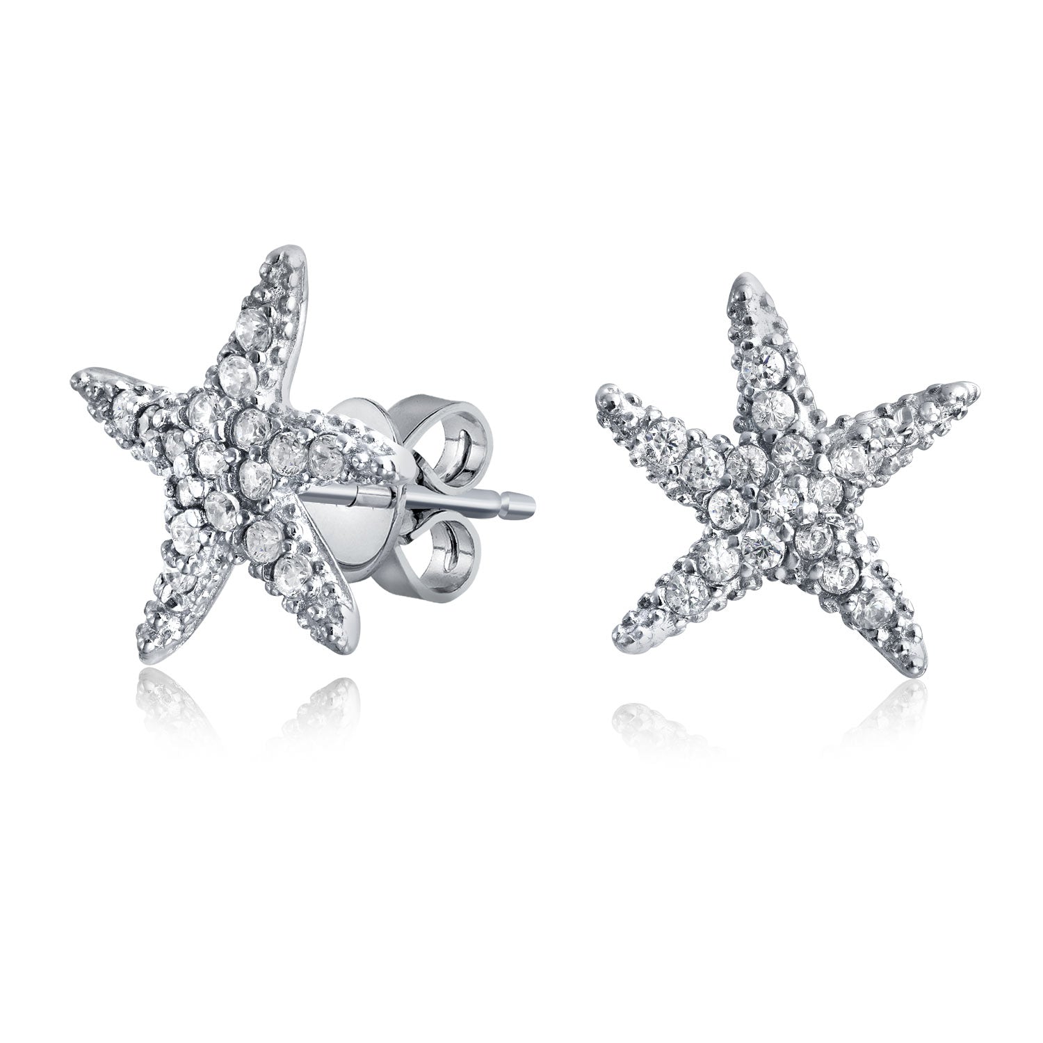 silver-cz-starfish-stud-earrings_pk-50028320 Delicate CZ Stud Earrings: Nautical Starfish in 14K Rose Gold Sterling Silver - Image 1