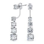 Graduated Cubic Zirconia CZ Stud with Long Linear Jacket Removable Earrings