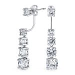 Graduated Cubic Zirconia CZ Stud with Long Linear Jacket Removable Earrings