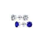 Set of 2 Round Blue Clear CZ Stud Earrings Sterling Silver 5MM Screw Back - Image 9