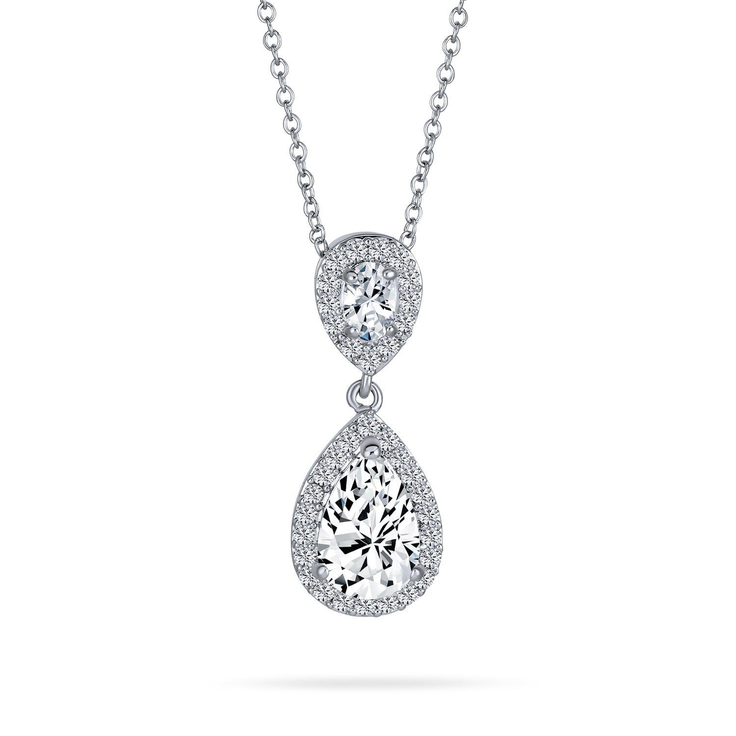 silver-cz-tear-drop-necklace-oa-71ola498cl-n_1 Bridal Necklace Pear CZ Teardrop Solitaire Pendant Wedding Silver Plated Brass - Image 1
