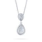 Bridal Necklace Pear CZ Teardrop Solitaire Pendant Wedding Silver Plated Brass - Image 2