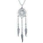 Western Boho Turquoise Feather Dream Catcher Pendant Necklace Sterling Silver - Image 2