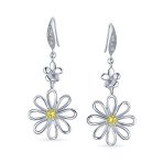 Floral Garden Wedding Canary Yellow CZ Daisy Dangle Chandelier Earrings Silver - Image 4