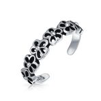 Set of 2 Daisy Flower and Black Rose Midi Band Toe Ring Oxidized Sterling Silver - Image 2