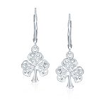 Delicate Irish Triquetra Heart Celtic Knot Clover Dangle Earrings Silver - Image 2