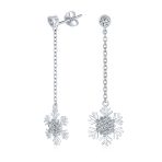 Winter Cubic Zirconia Snowflake Dangle Chandelier Earrings Sterling Silver