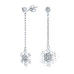 Winter Cubic Zirconia Snowflake Dangle Chandelier Earrings Sterling Silver
