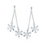 Christmas Snowflake Drop Dangle Earrings in Polished  Sterling Silver - Image 2