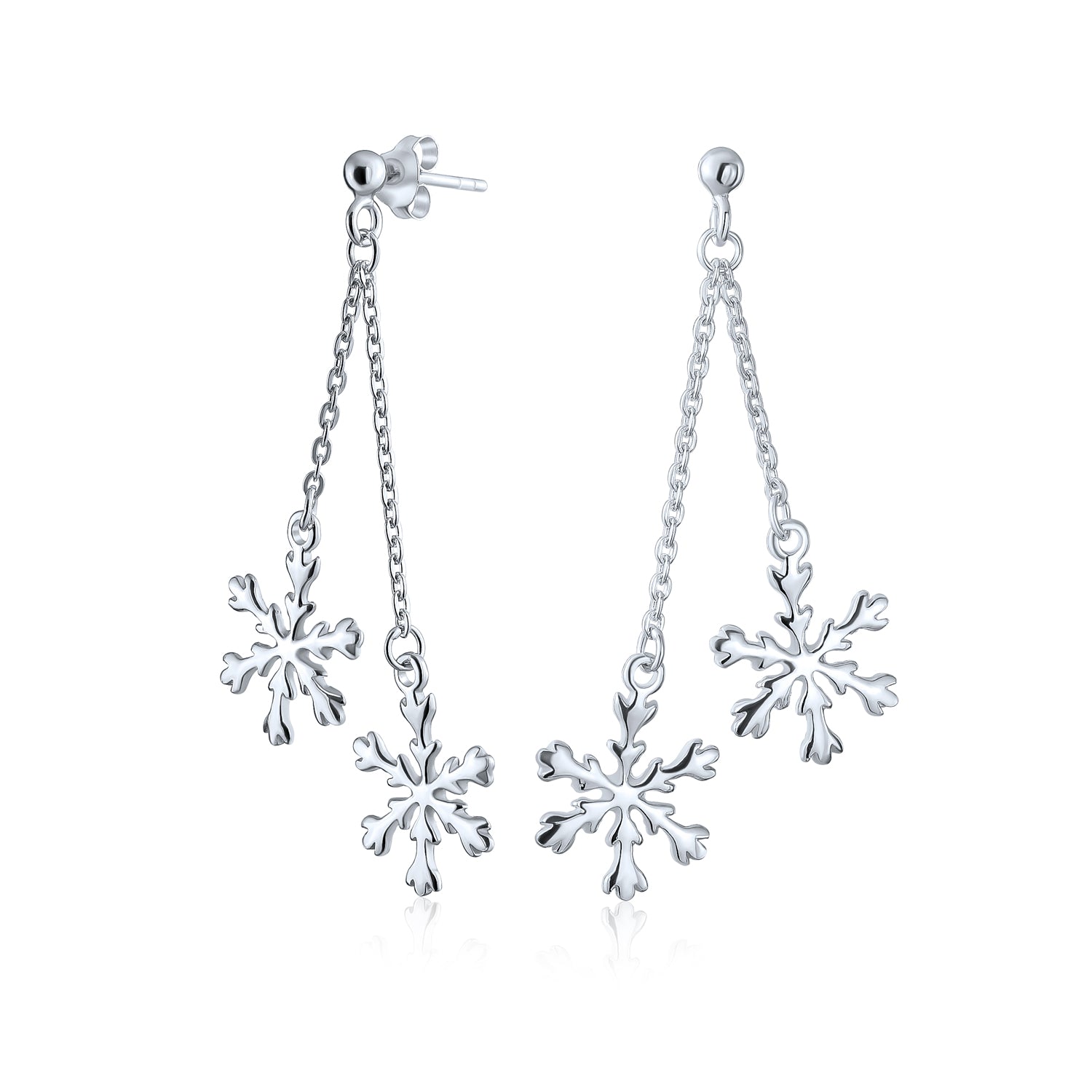 silver-dangle-earrings-snow-flake_mma-6339_1 Christmas Snowflake Drop Dangle Earrings in Polished Sterling Silver - Image 1