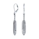 Southwestern Style Dangle Leaf Feather Earrings Oxidized Sterling Silver Lever back