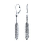 Southwestern Style Dangle Leaf Feather Earrings Oxidized Sterling Silver Lever back